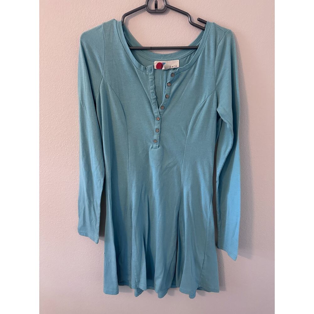 Free People Beach womens size medium blue fitted babydoll‎ long sleeve dress